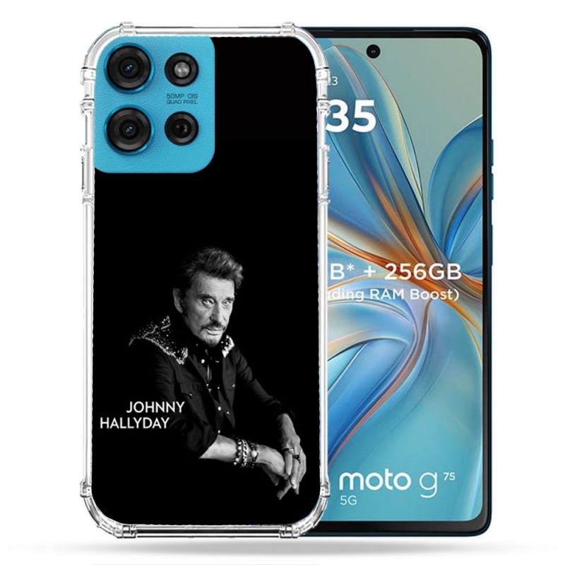 Coque Renforcée Pour Motorola G75 5G Musique Johnny Hallyday Noir