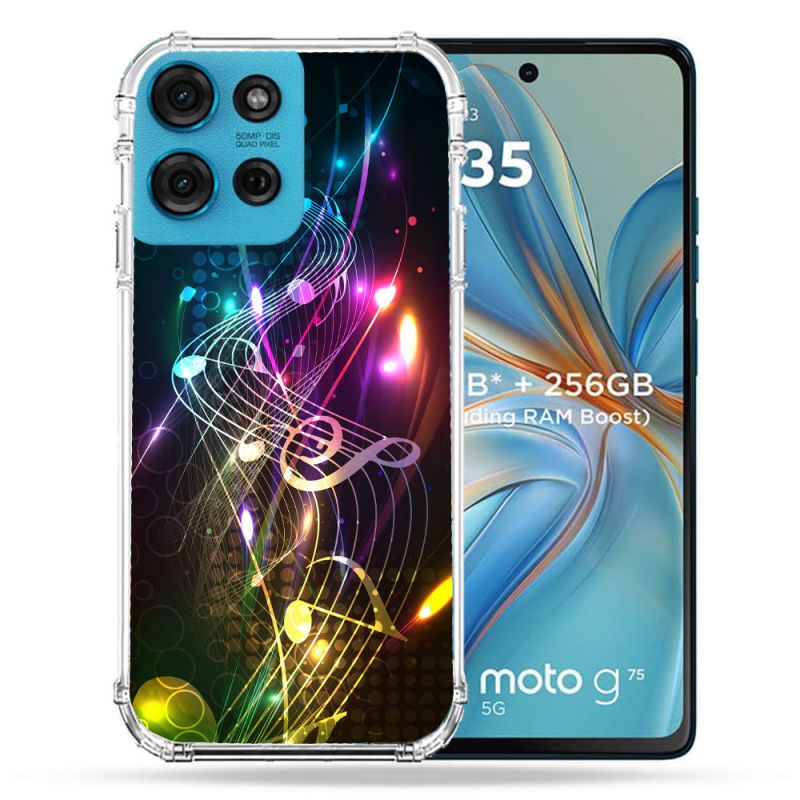 Coque Renforcée Pour Motorola G75 5G Musique Partition Multicolore