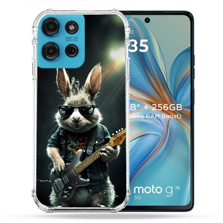 Coque Renforcée Pour Motorola G75 5G Musique Rock Lapin