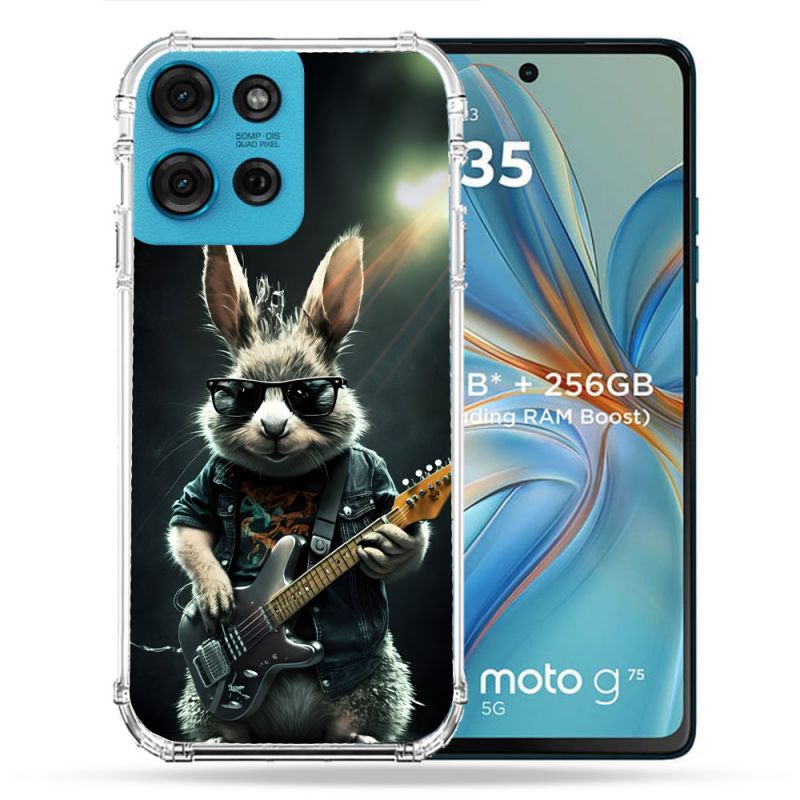 Coque Renforcée Pour Motorola G75 5G Musique Rock Lapin