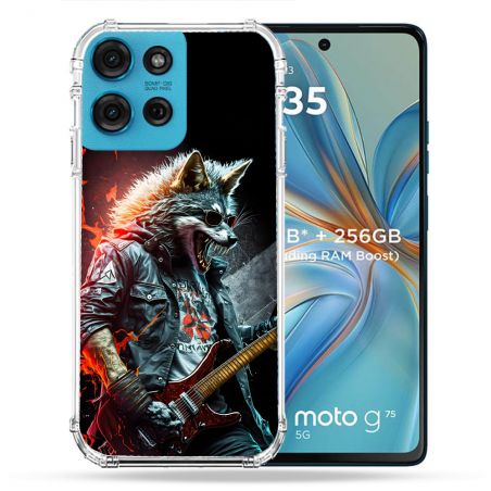 Coque Renforcée Pour Motorola G75 5G Musique Rock Loup