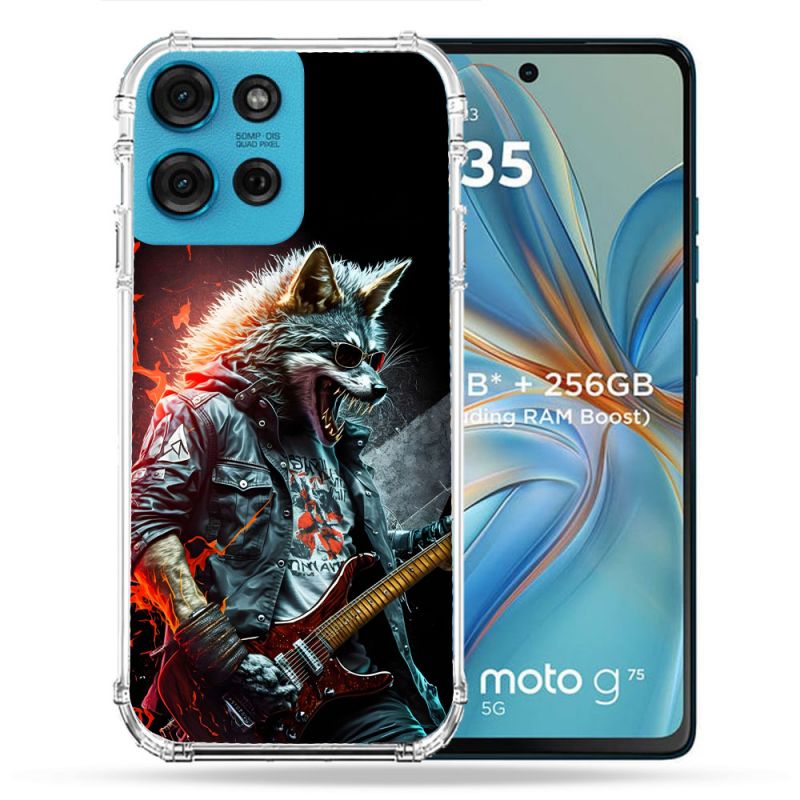 Coque Renforcée Pour Motorola G75 5G Musique Rock Loup