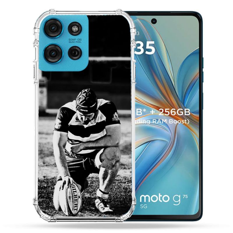Coque Renforcée Pour Motorola G75 5G Sport Rugby Noir Blanc
