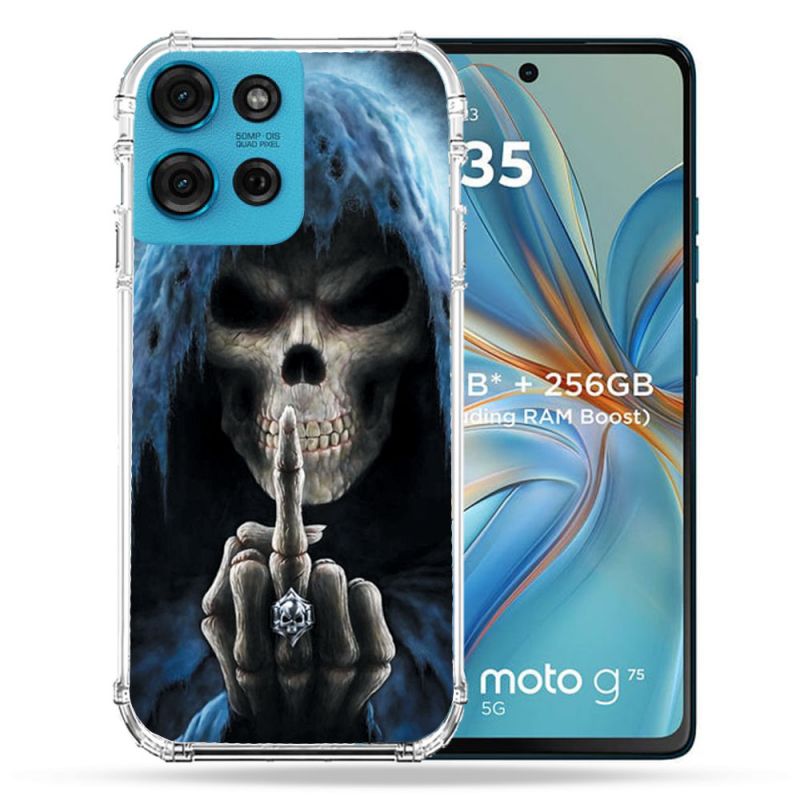 Coque Renforcée Pour Motorola G75 5G Tete de Mort Doigt