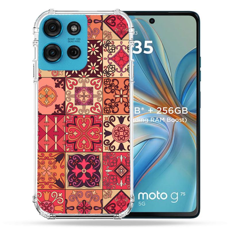 Coque Renforcée Pour Motorola G75 5G Texture Carreau Ciment Rouge