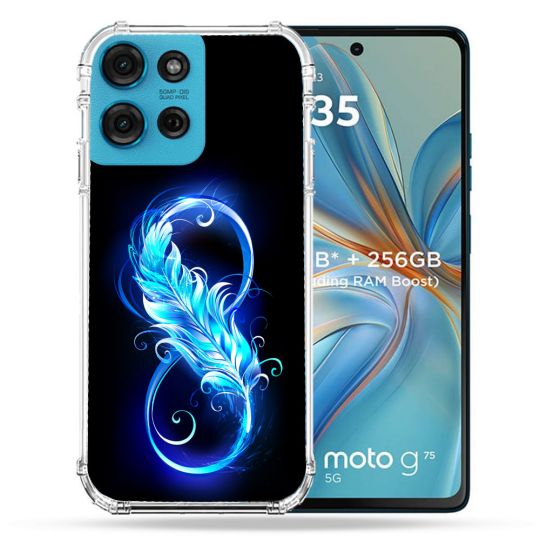 Coque Renforcée Pour Motorola G75 5G Texture Plume Infini Bleu