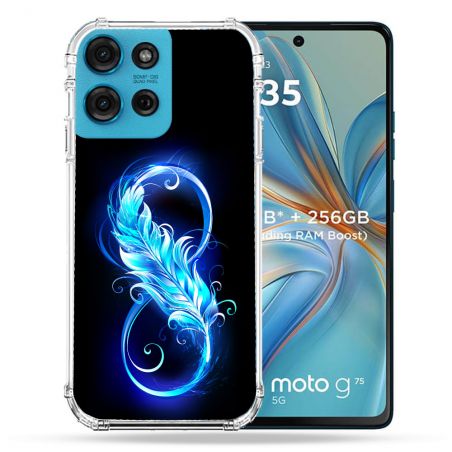 Coque Renforcée Pour Motorola G75 5G Texture Plume Infini Bleu