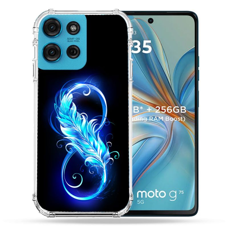 Coque Renforcée Pour Motorola G75 5G Texture Plume Infini Bleu