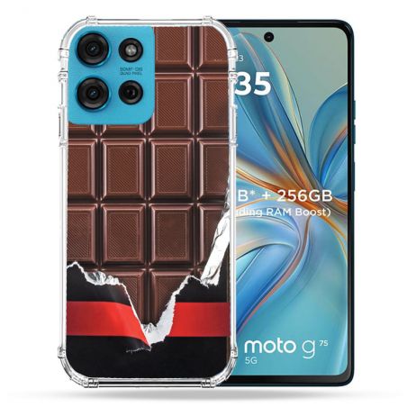 Coque Renforcée Pour Motorola G75 5G Texture Trompe Oeil Chocolat