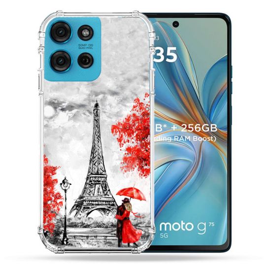 Coque Renforcée Pour Motorola G75 5G Voyage France Paris Rouge