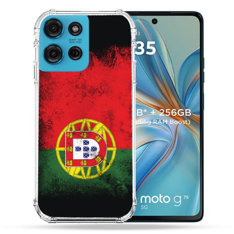 Coque Renforcée Pour Motorola G75 5G Voyage Portugal Drapeau