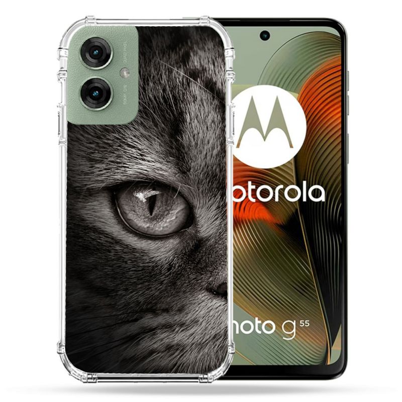 Coque Renforcée Pour Motorola G55 5G Animal Chat Gris