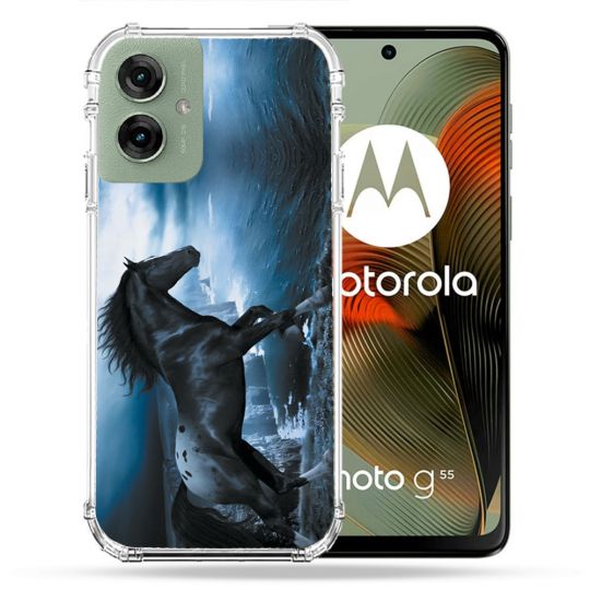 Coque Renforcée Pour Motorola G55 5G Animal Cheval Noir