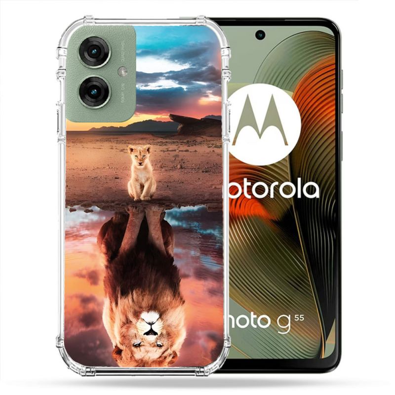 Coque Renforcée Pour Motorola G55 5G Animal Lion Reflet