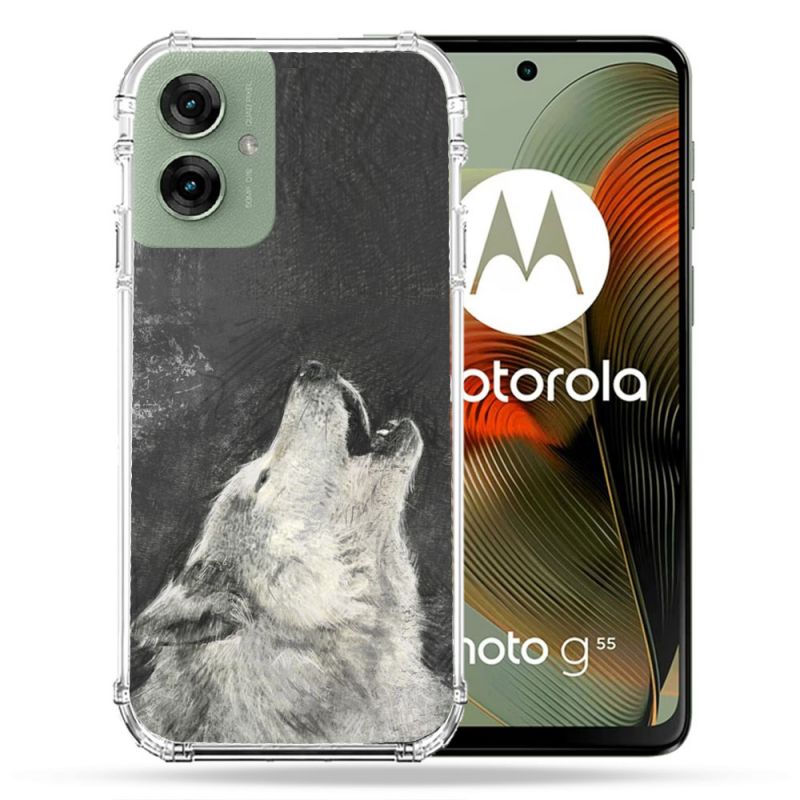Coque Renforcée Pour Motorola G55 5G Animal Loup Hurlement