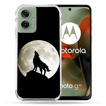 Coque Renforcée Pour Motorola G55 5G Animal Loup Noir