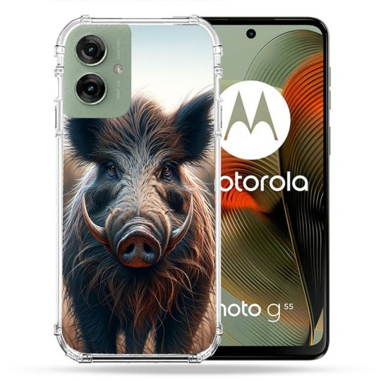 Coque Renforcée Pour Motorola G55 5G Chasse Sanglier Attaque