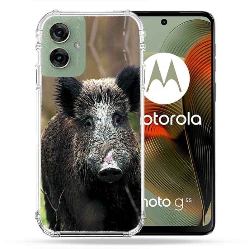 Coque Renforcée Pour Motorola G55 5G Chasse Sanglier bois