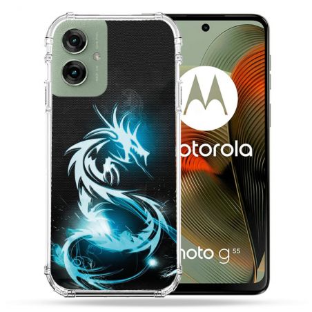 Coque Renforcée Pour Motorola G55 5G Fantastique Dragon Bleu