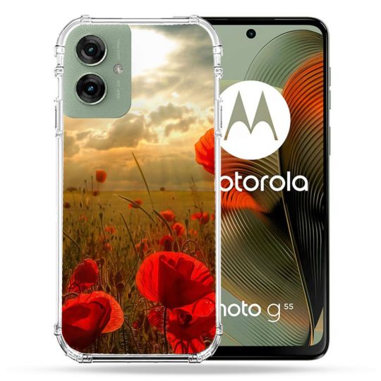 Coque Renforcée Pour Motorola G55 5G Fleur Coquelicot