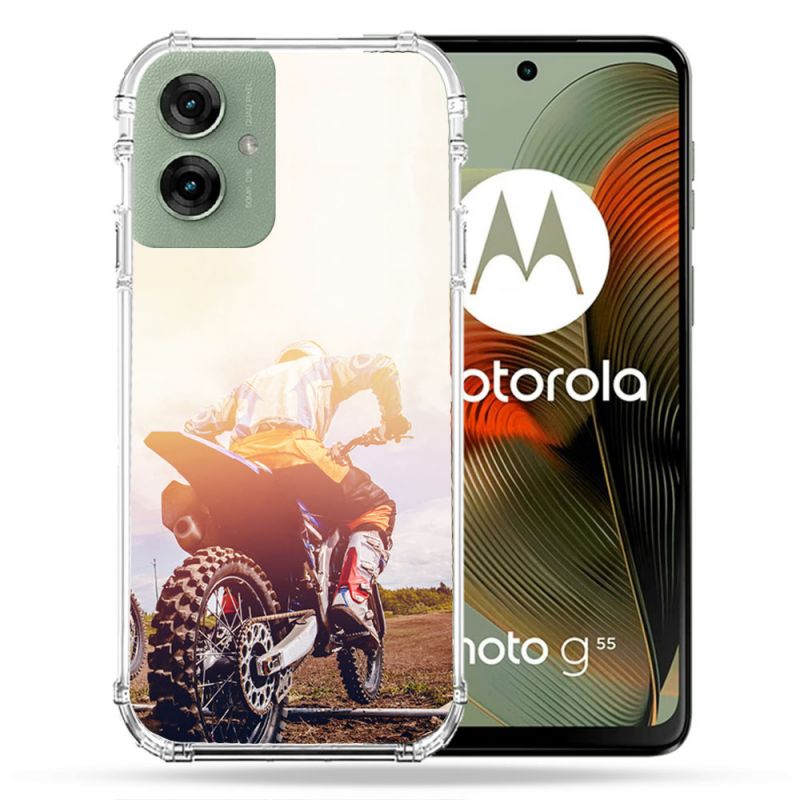 Coque Renforcée Pour Motorola G55 5G Moto Cross Soleil