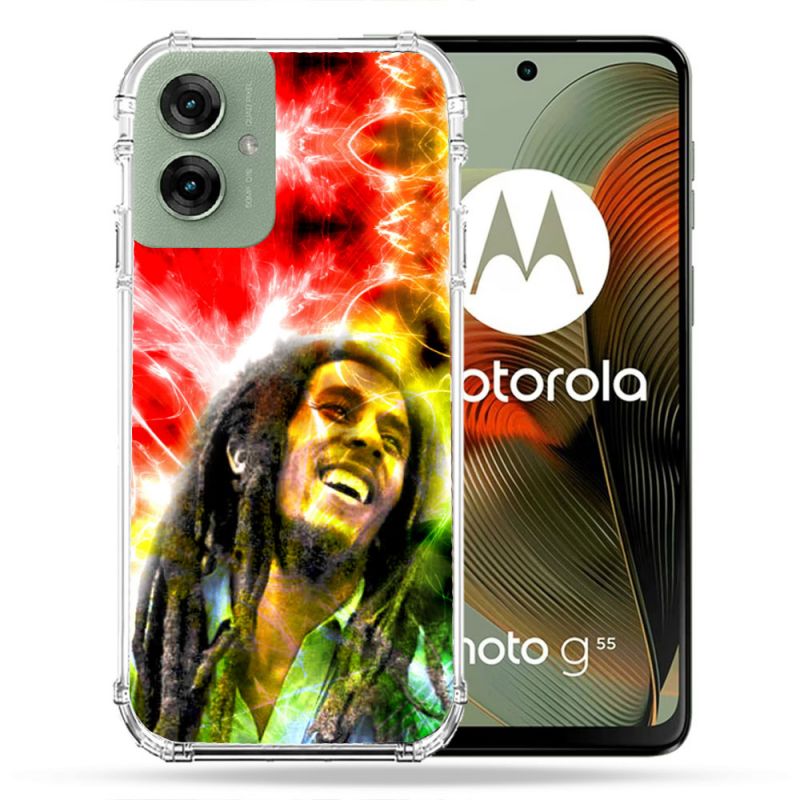 Coque Renforcée Pour Motorola G55 5G Musique Bob Marley Color
