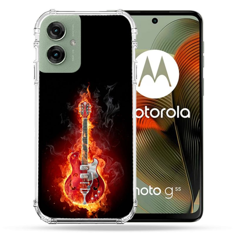 Coque Renforcée Pour Motorola G55 5G Musique Guitare Electrique