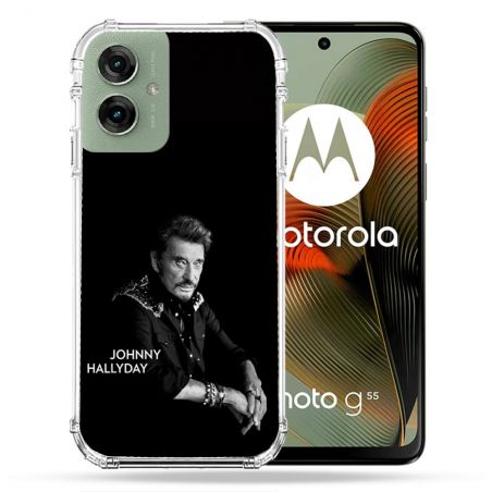 Coque Renforcée Pour Motorola G55 5G Musique Johnny Hallyday Noir