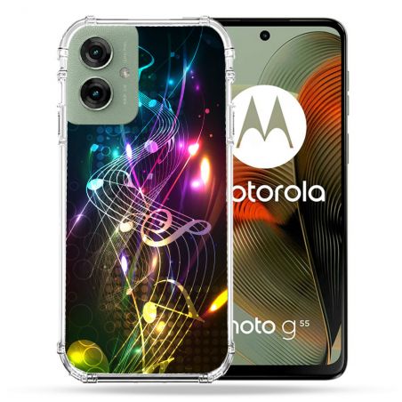 Coque Renforcée Pour Motorola G55 5G Musique Partition Multicolore