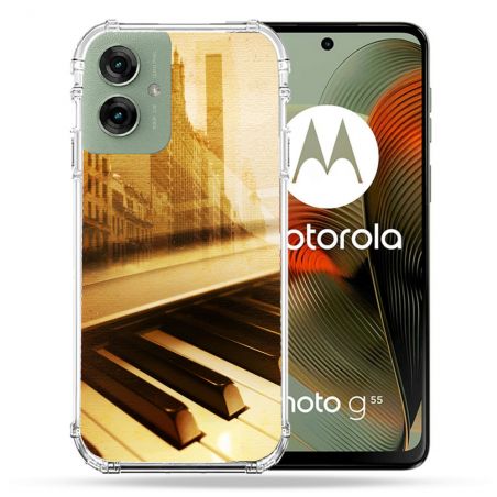 Coque Renforcée Pour Motorola G55 5G Musique Piano Retro