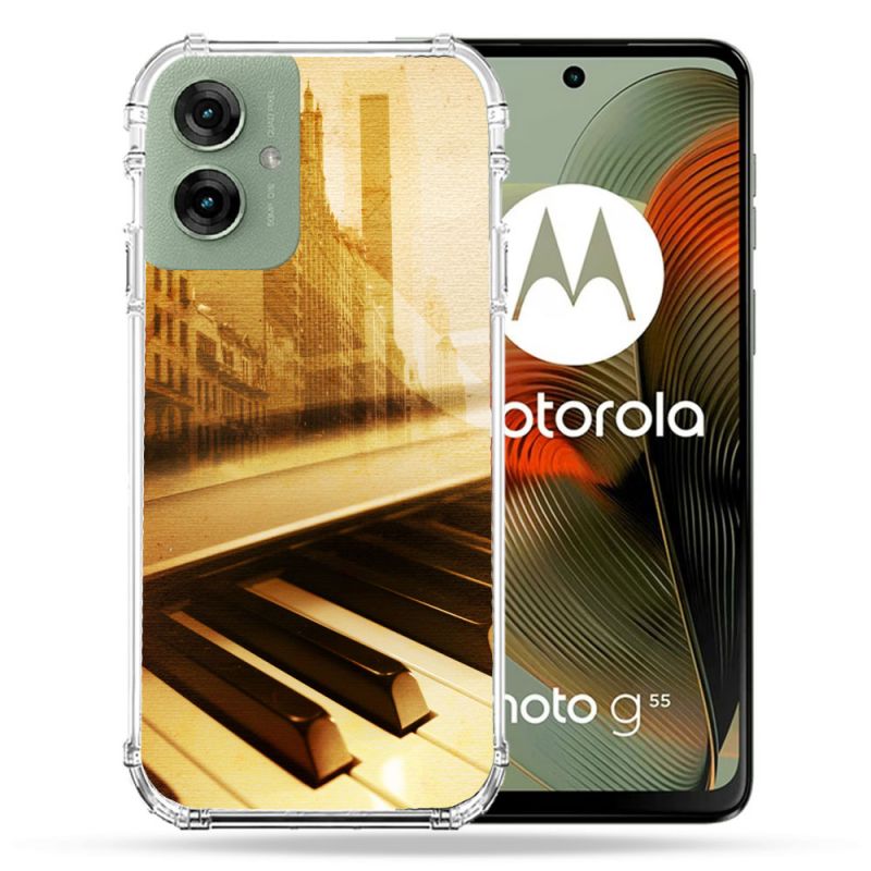 Coque Renforcée Pour Motorola G55 5G Musique Piano Retro