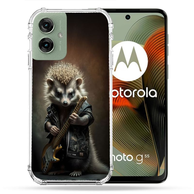 Coque Renforcée Pour Motorola G55 5G Musique Rock Herisson