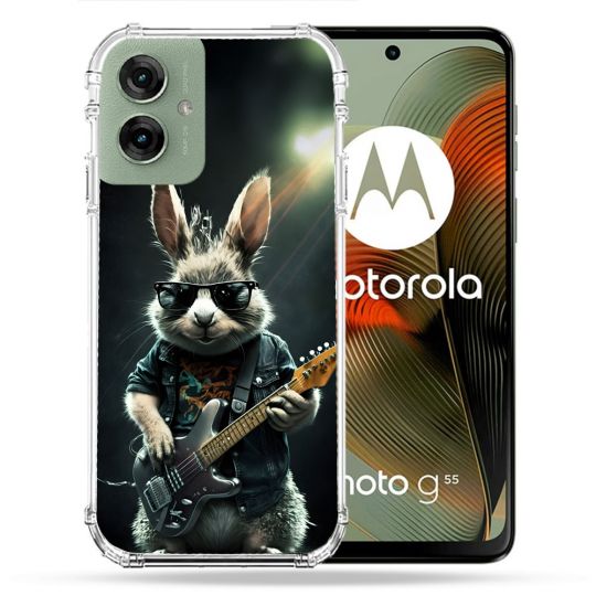 Coque Renforcée Pour Motorola G55 5G Musique Rock Lapin