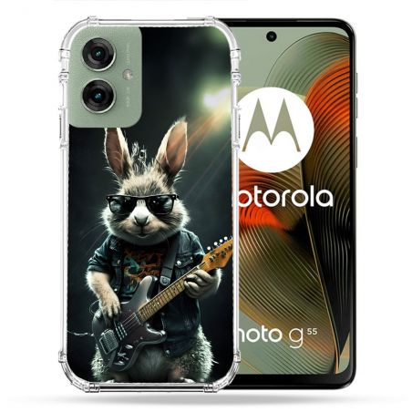 Coque Renforcée Pour Motorola G55 5G Musique Rock Lapin