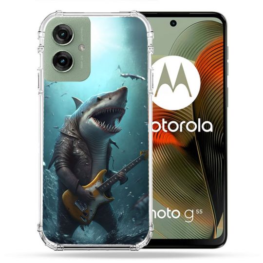 Coque Renforcée Pour Motorola G55 5G Musique Rock Requin
