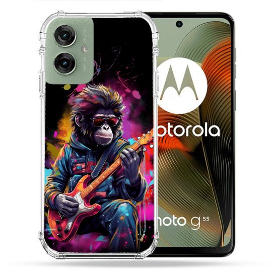 Coque Renforcée Pour Motorola G55 5G Musique Rock Singe