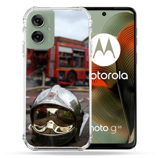 Coque Renforcée Pour Motorola G55 5G Pompier Casque Camion
