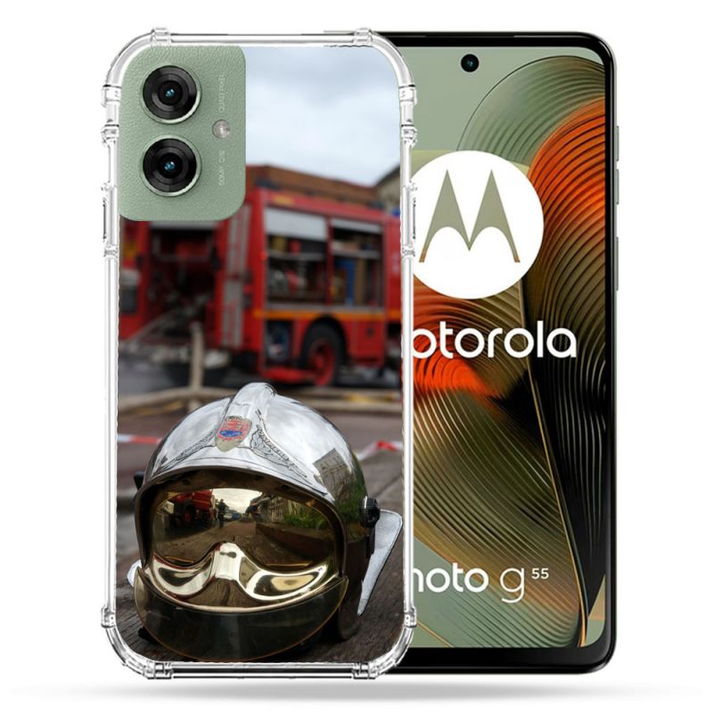 Coque Renforcée Pour Motorola G55 5G Pompier Casque Camion