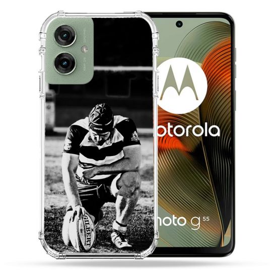 Coque Renforcée Pour Motorola G55 5G Sport Rugby Noir Blanc