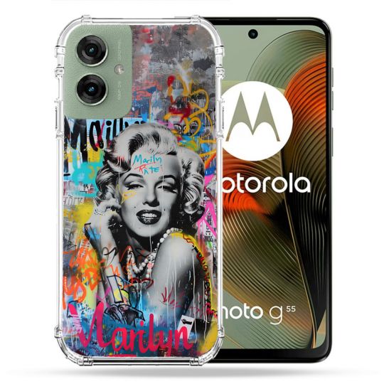Coque Renforcée Pour Motorola G55 5G Street Art Maryline Monroe