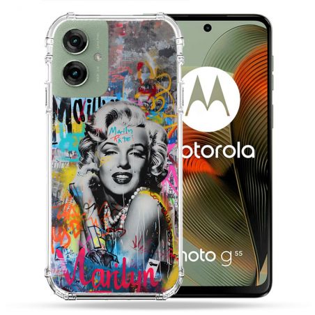 Coque Renforcée Pour Motorola G55 5G Street Art Maryline Monroe