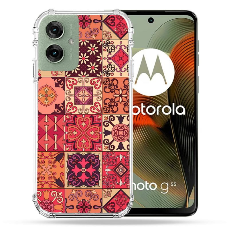 Coque Renforcée Pour Motorola G55 5G Texture Carreau Ciment Rouge