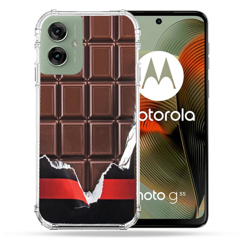 Coque Renforcée Pour Motorola G55 5G Texture Trompe Oeil Chocolat