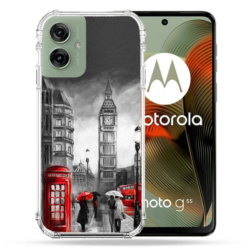 Coque Renforcée Pour Motorola G55 5G Voyage Angleterre Londres Vintage