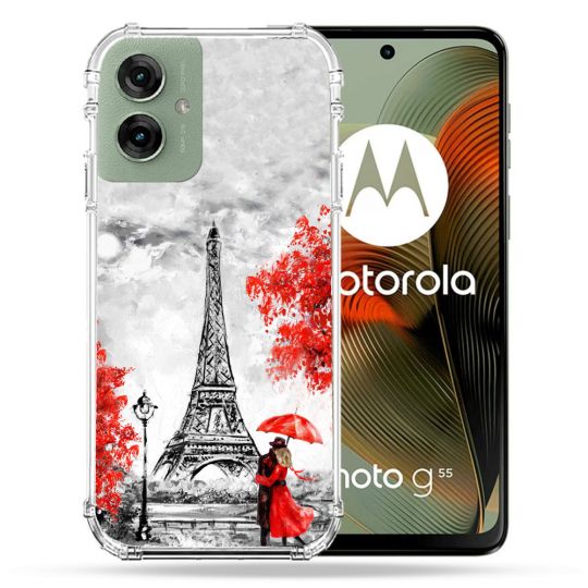 Coque Renforcée Pour Motorola G55 5G Voyage France Paris Rouge