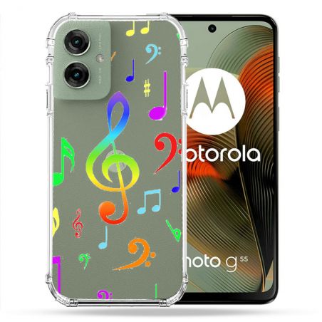 Coque Renforcée Transparente Pour Motorola G55 5G Note Musique Colore