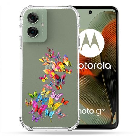 Coque Renforcée Transparente Pour Motorola G55 5G Papillon Multicolore