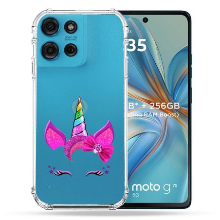 Coque Renforcée Transparente Pour Motorola G75 5G Licorne Paillette