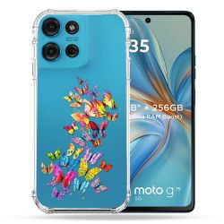 Coque Renforcée Transparente Pour Motorola G75 5G Papillon Multicolore