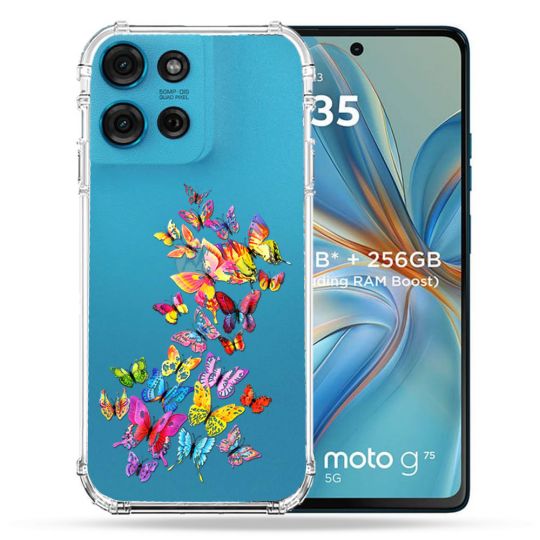 Coque Renforcée Transparente Pour Motorola G75 5G Papillon Multicolore
